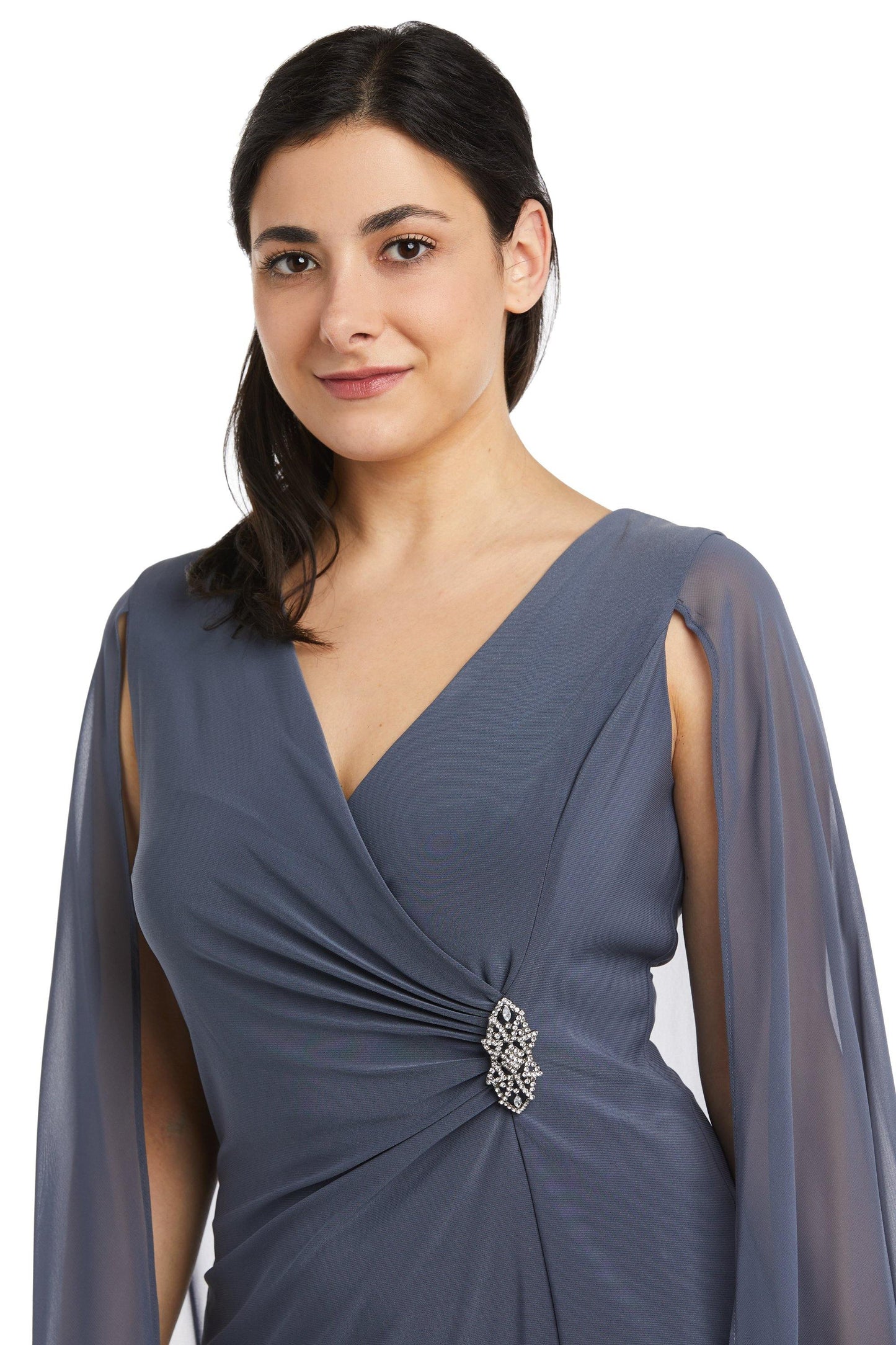 R&M Richards Short Petite Chiffon Cape Dress 5806P - The Dress Outlet