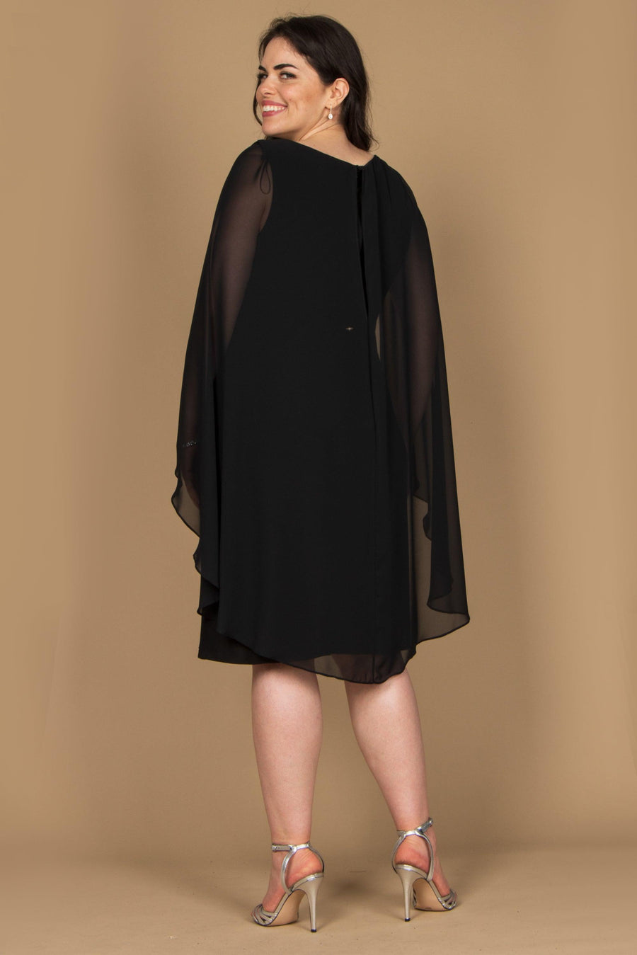 R&M Richards Short Petite Chiffon Cape Dress 5806P - The Dress Outlet