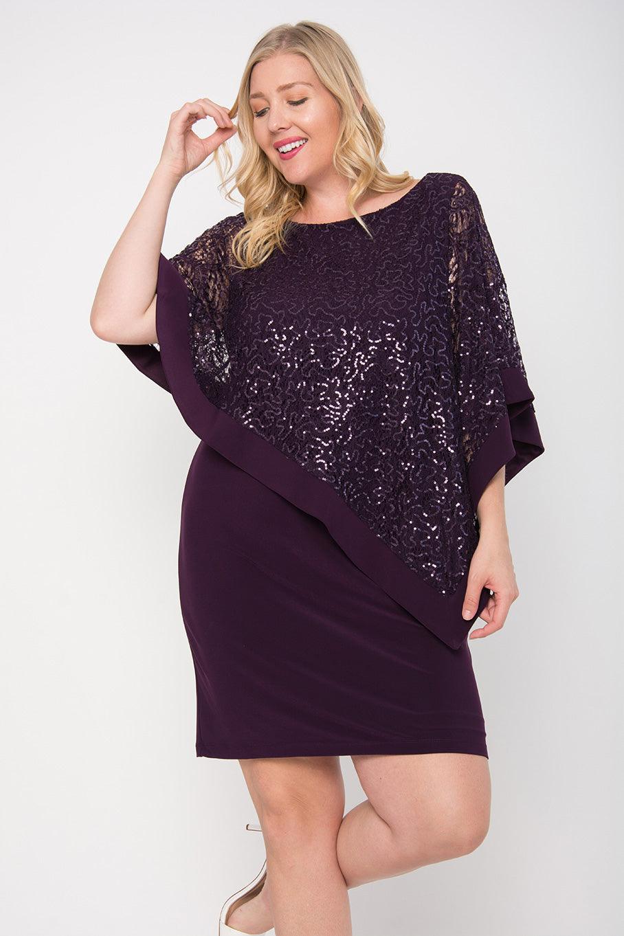 R&M Richards Short Petite Lace Poncho Dress 8749P - The Dress Outlet