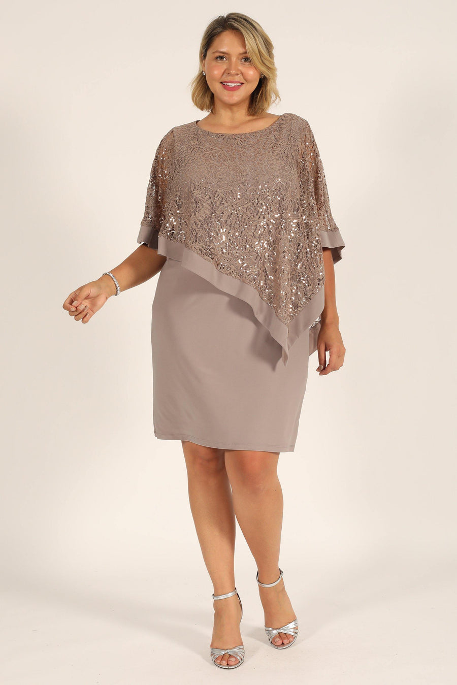 R&M Richards Short Petite Lace Poncho Dress 8749P - The Dress Outlet