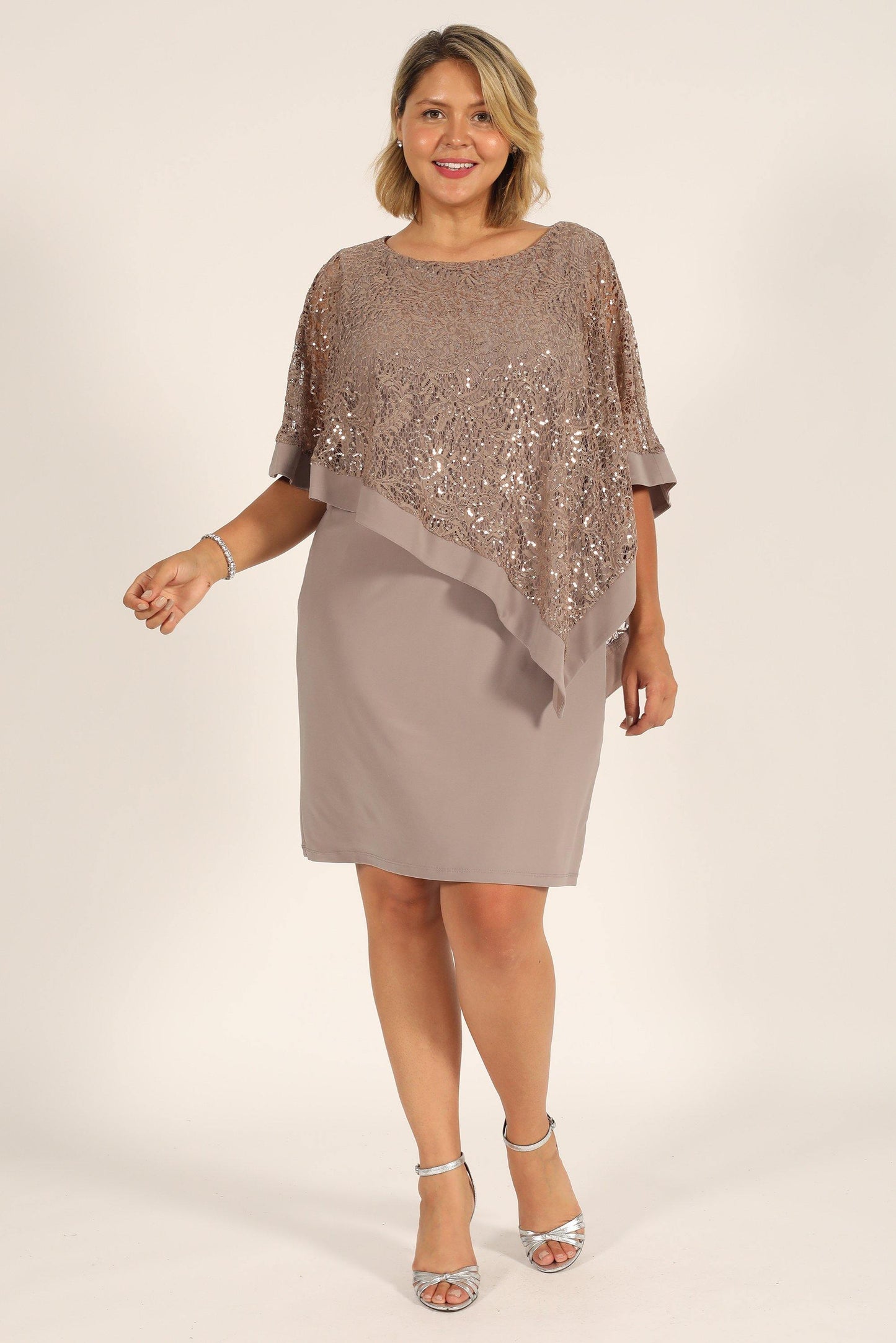 R&M Richards Short Petite Lace Poncho Dress 8749P - The Dress Outlet