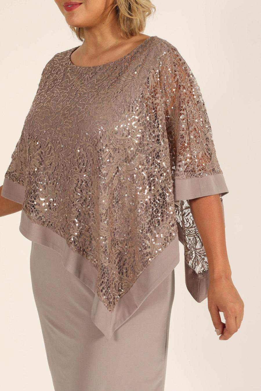 R&M Richards Short Petite Lace Poncho Dress 8749P - The Dress Outlet