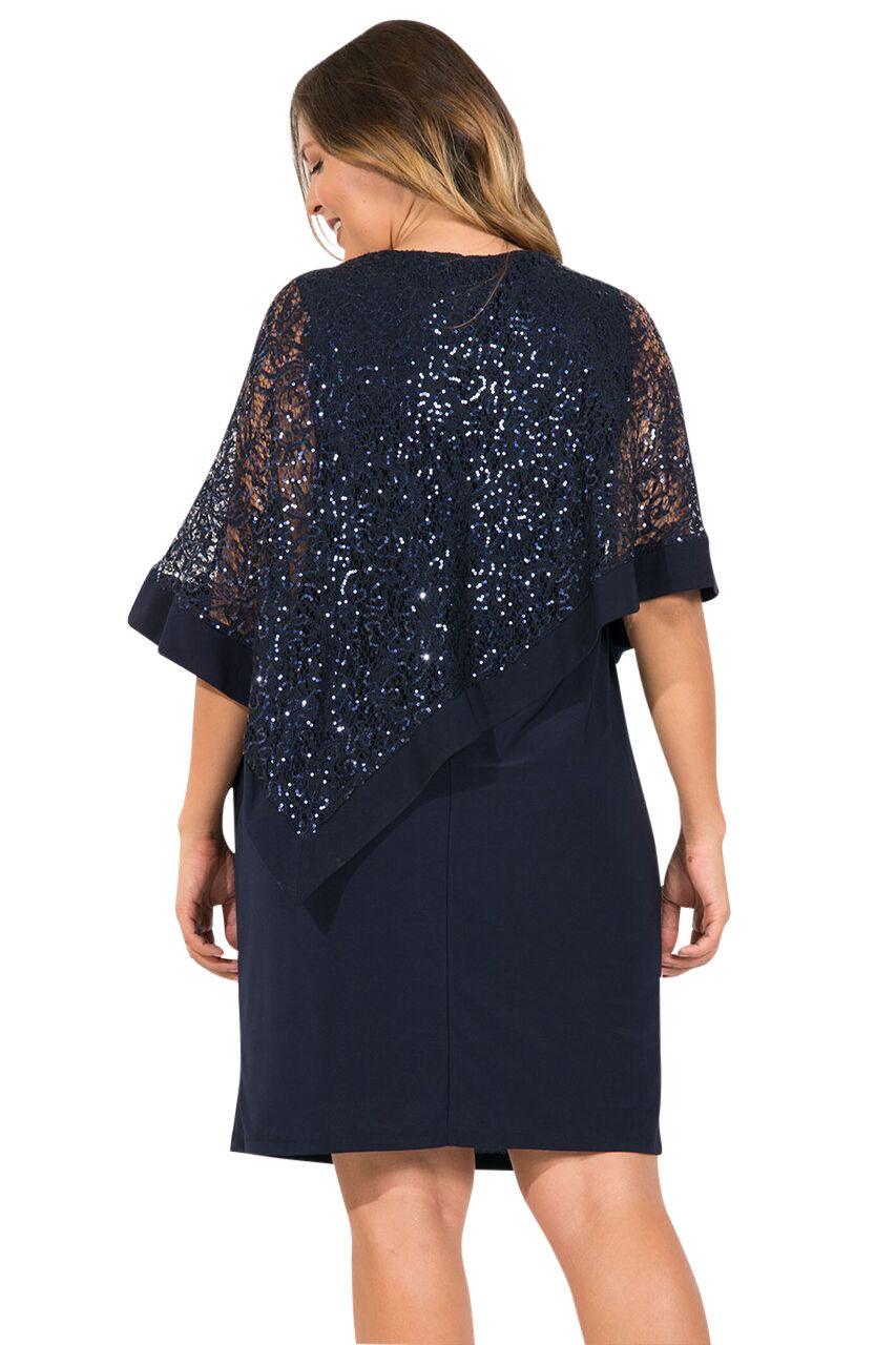 R&M Richards Short Petite Lace Poncho Dress 8749P - The Dress Outlet