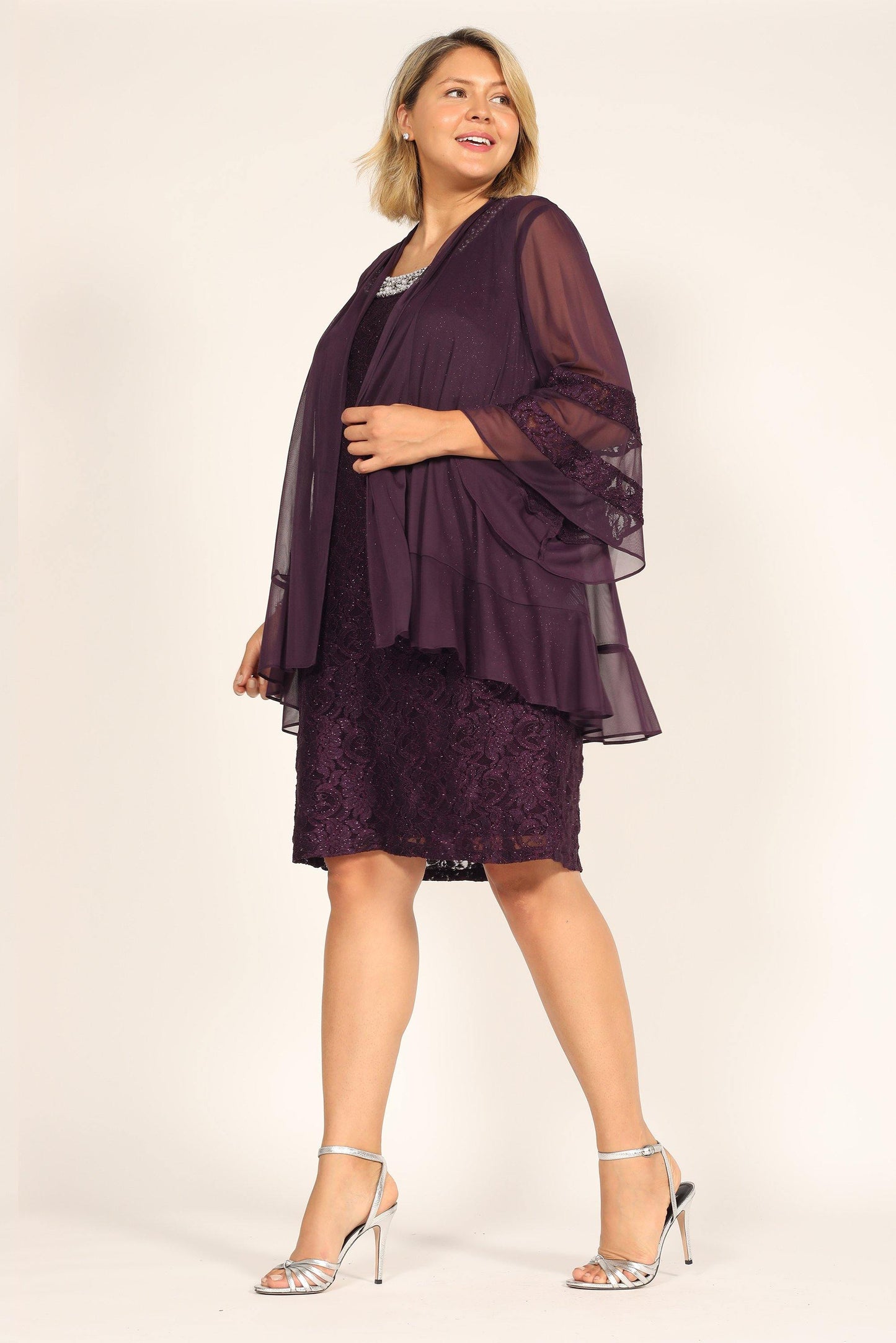 R&M Richards Short Plus Size Mother of the Bride Dress 2421W - The Dress Outlet