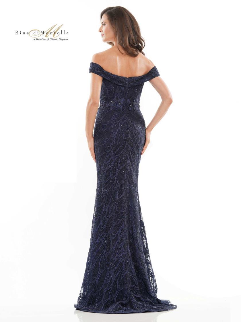 Rina di Montella Beaded Off Shoulder Long Dress 2739 - The Dress Outlet