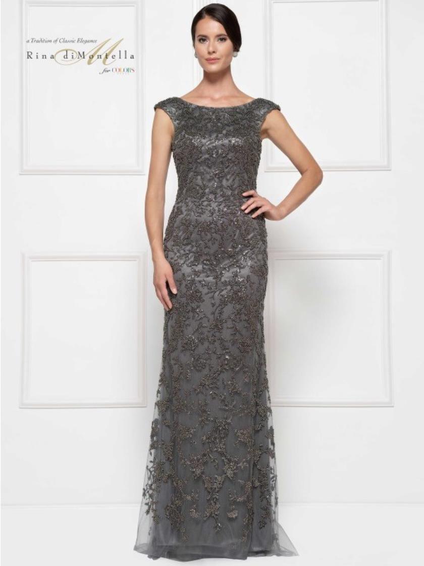 Rina di Montella Cap Sleeve Long Formal Dress 2698 - The Dress Outlet