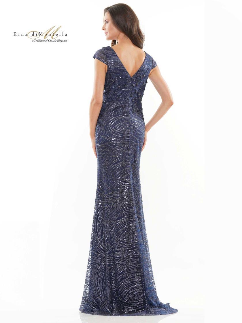 Rina di Montella Long Formal Cap Sleeve Dress 2723 - The Dress Outlet