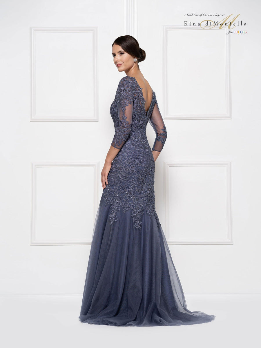 Rina di Montella Long Formal Long Sleeve Dress 2682 - The Dress Outlet