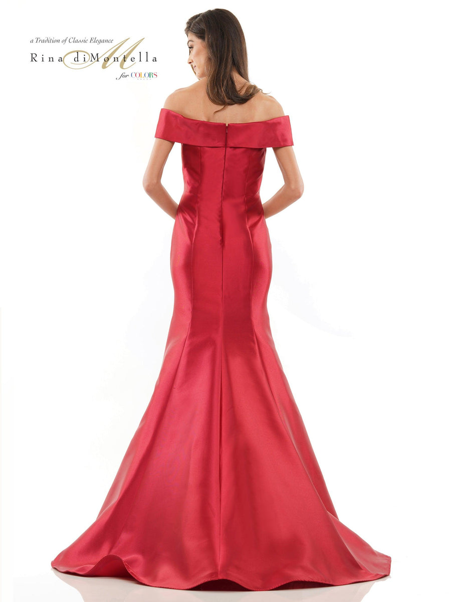 Rina di Montella Long Formal Off Shoulder Gown 2602 - The Dress Outlet