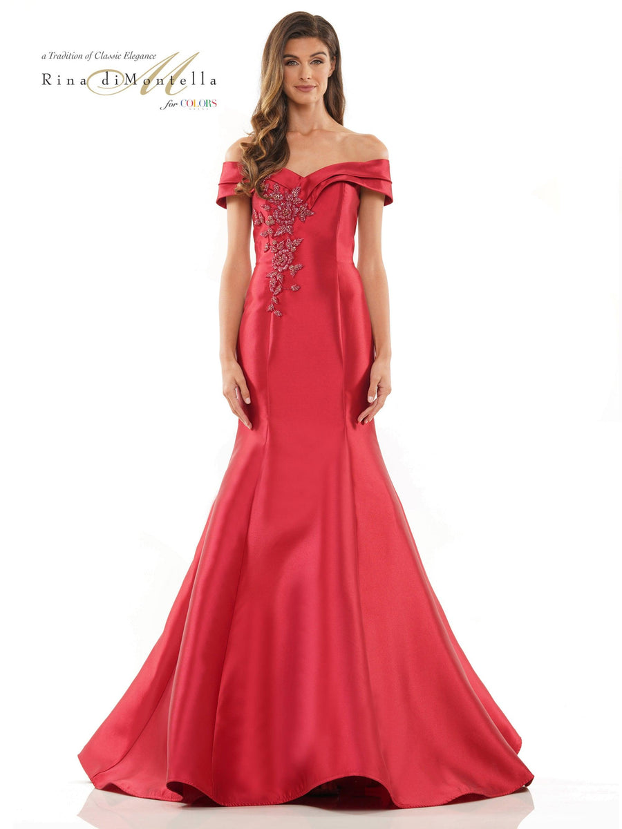 Rina di Montella Long Formal Off Shoulder Gown 2602 - The Dress Outlet