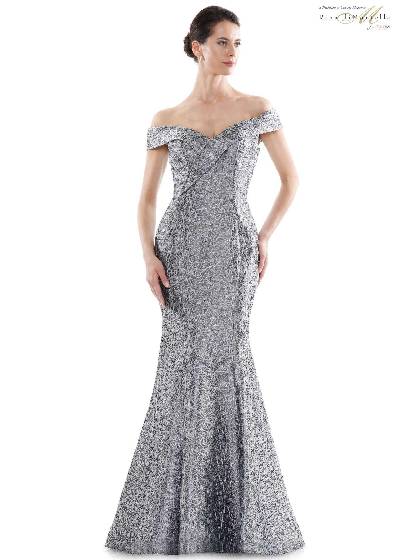 Rina di Montella Long Formal Off Shoulder Gown 2706 - The Dress Outlet
