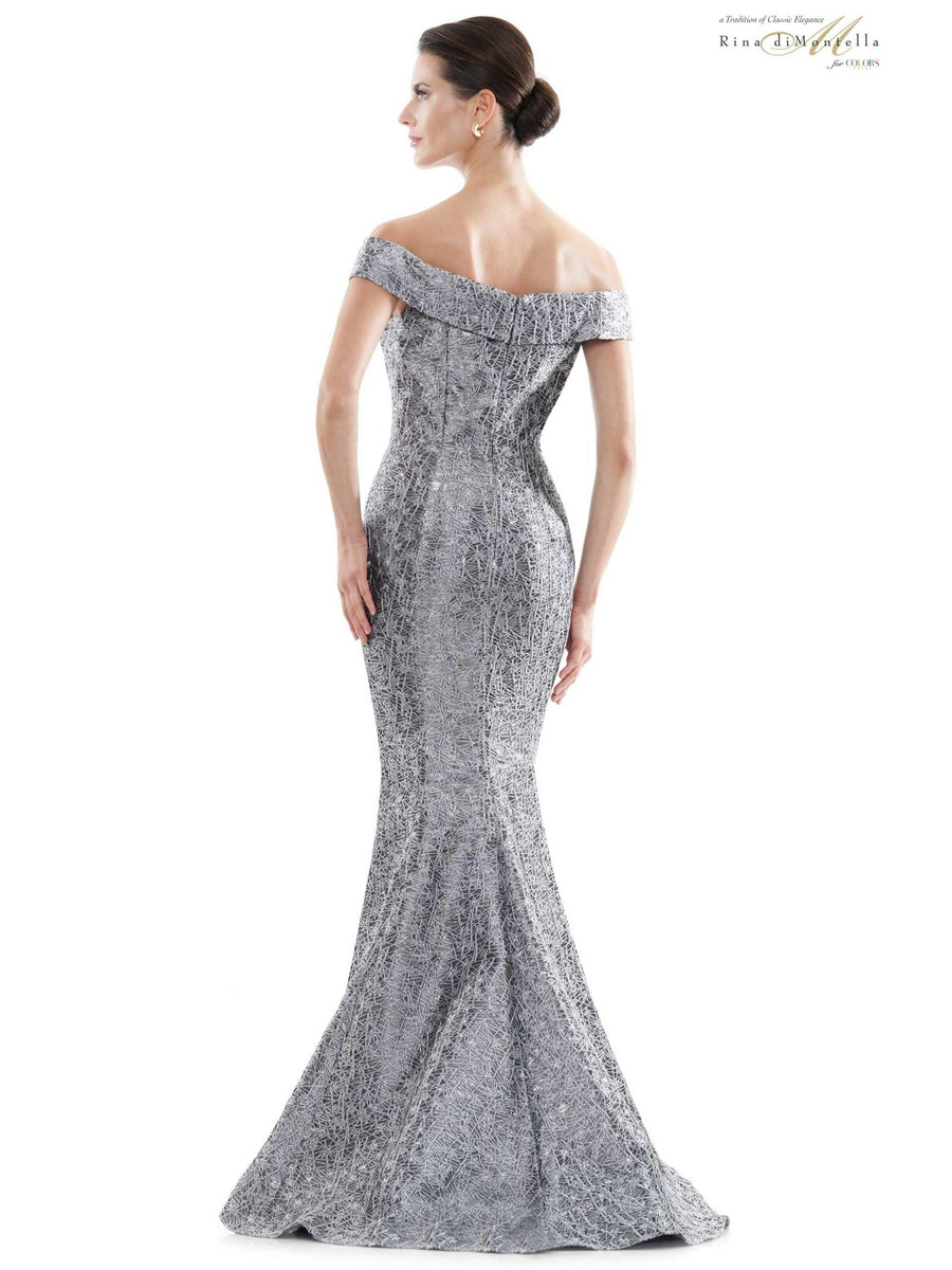 Rina di Montella Long Formal Off Shoulder Gown 2706 - The Dress Outlet