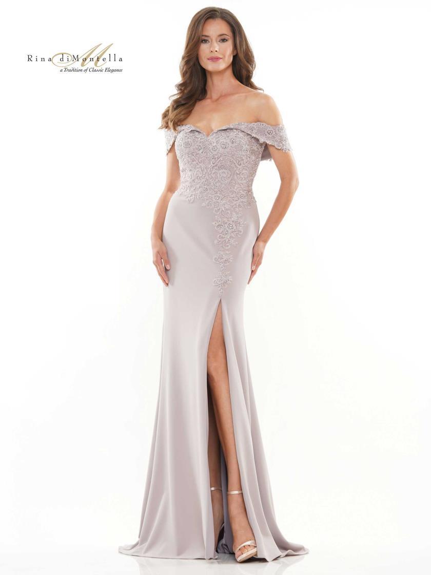 Rina di Montella Long Formal Off Shoulder Gown 2728 - The Dress Outlet