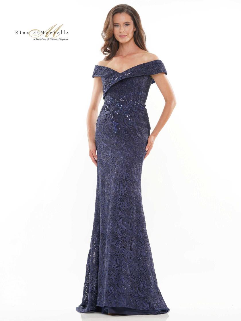 Rina di Montella Long Formal Off Shoulder Gown 2740 - The Dress Outlet