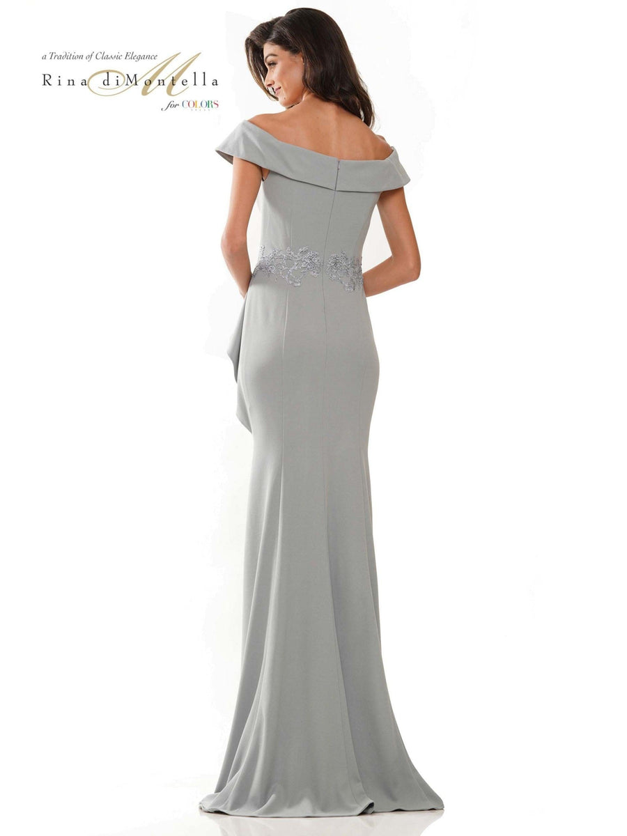 Rina di Montella Long Off Shoulder Formal Gown 2821 - The Dress Outlet