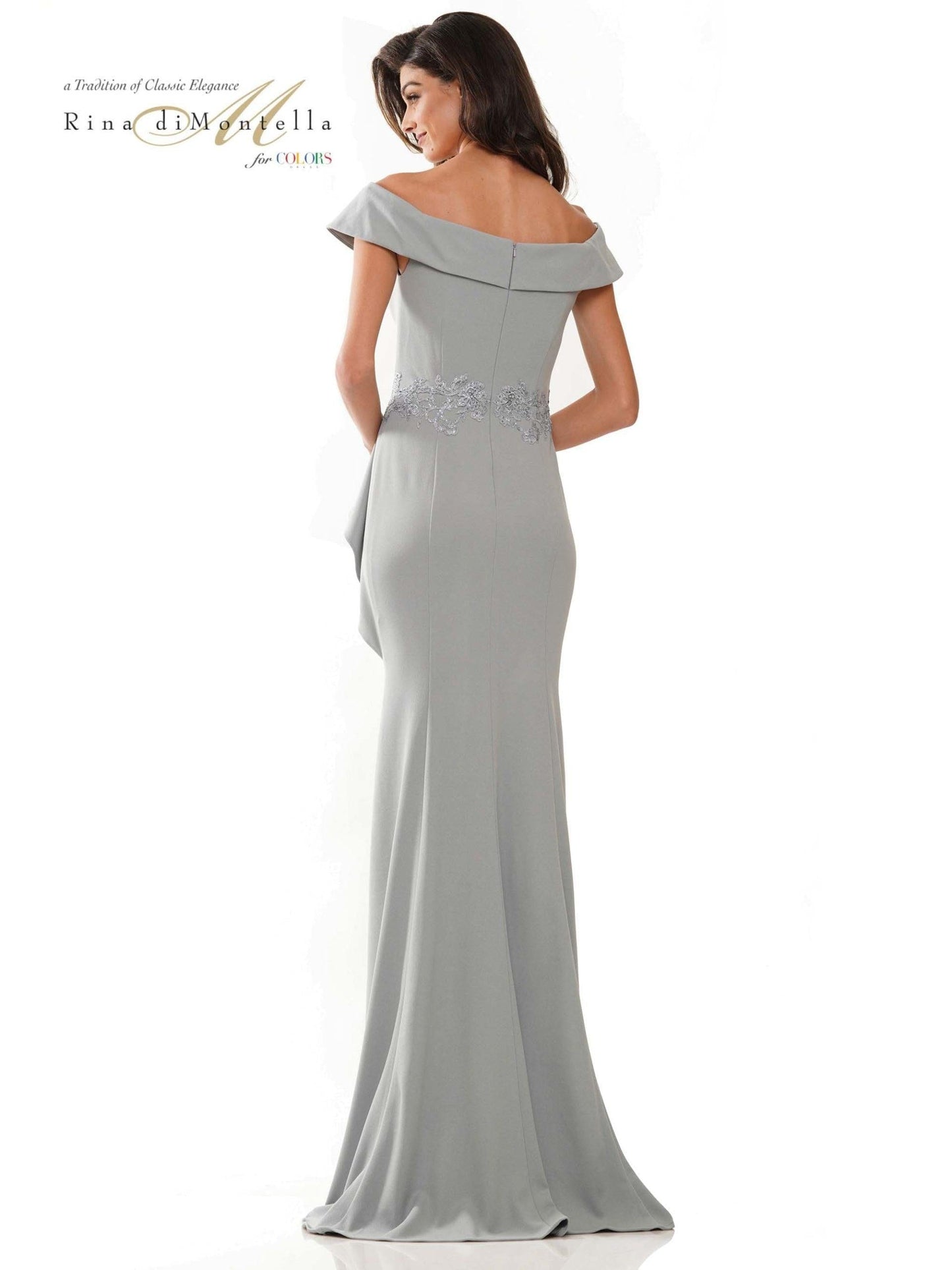 Rina di Montella Long Off Shoulder Formal Gown 2821 - The Dress Outlet