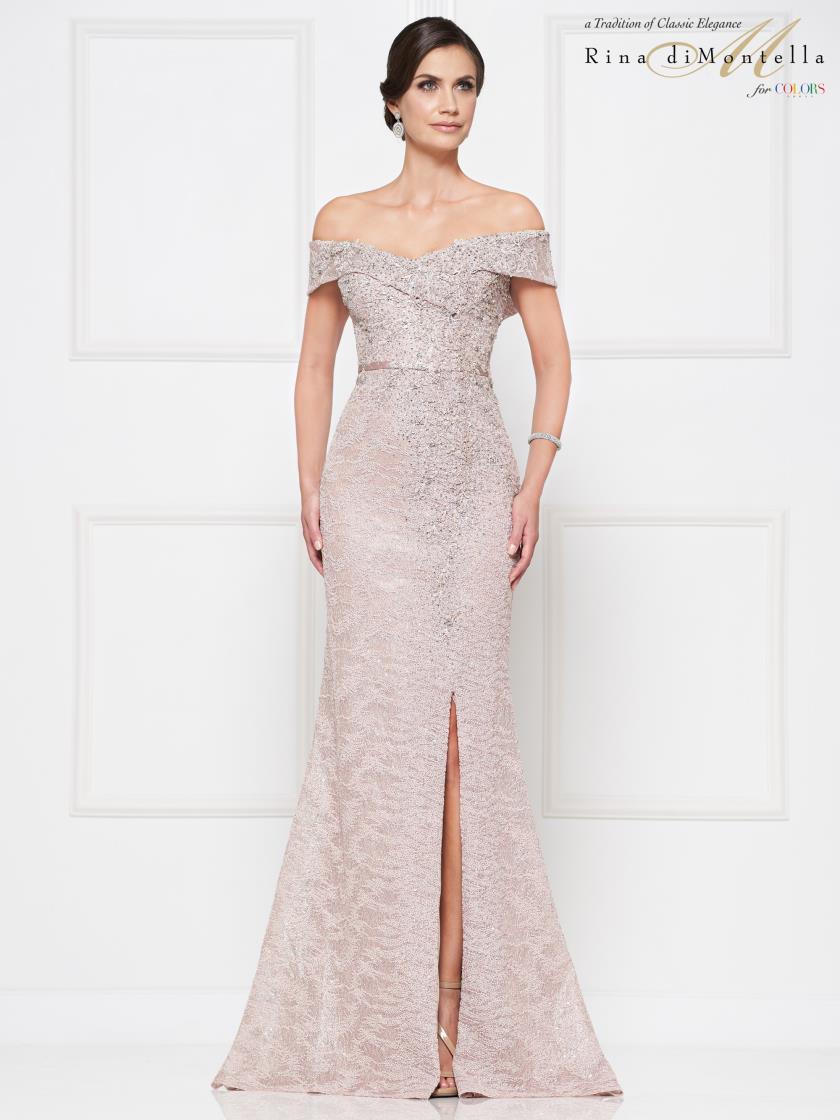 Rina di Montella Off Shoulder Long Dress 2655 - The Dress Outlet