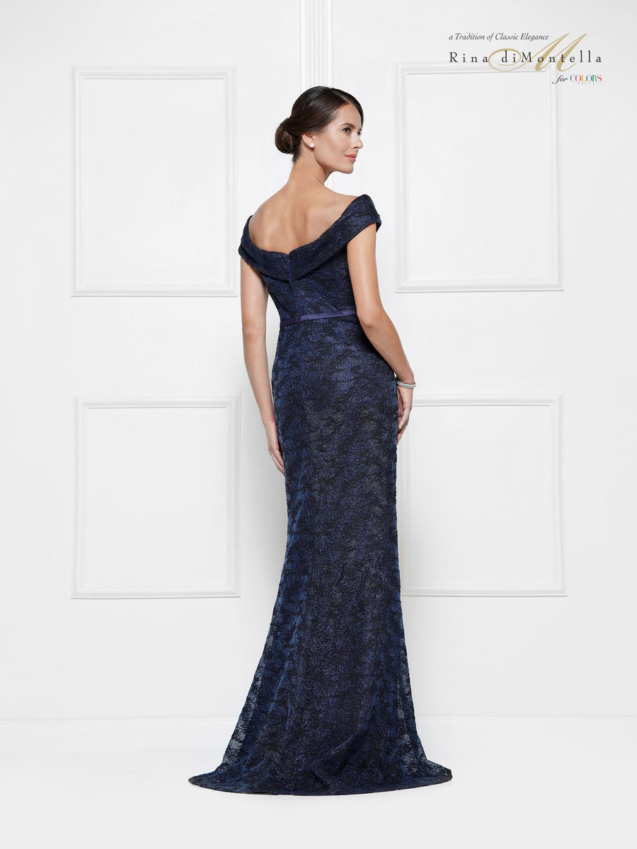 Rina di Montella Off Shoulder Long Dress 2655 - The Dress Outlet