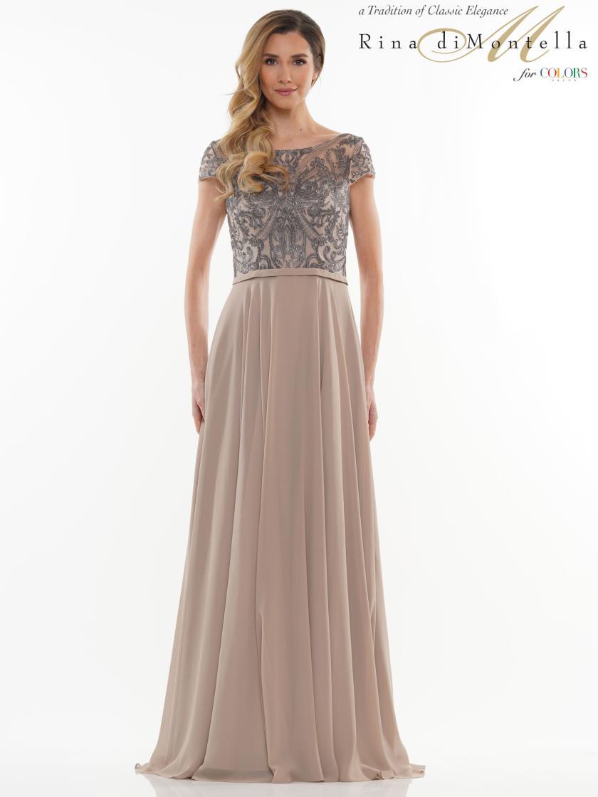 Rina di Montella Short Sleeve Formal Long Gown 2719 - The Dress Outlet
