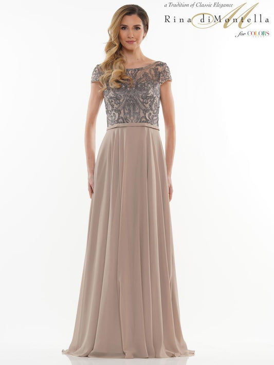 Rina di Montella Short Sleeve Formal Long Gown 2719 - The Dress Outlet