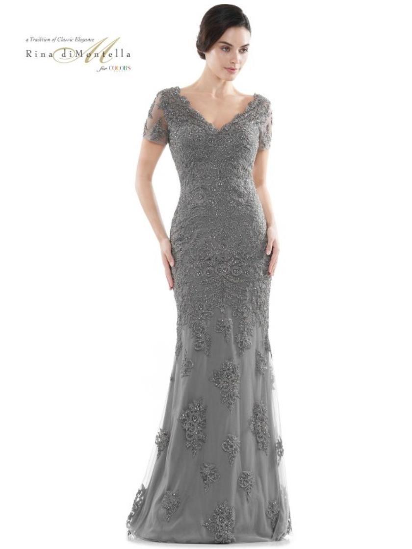 Rina di Montella Short Sleeve Long Formal Gown 2710 - The Dress Outlet