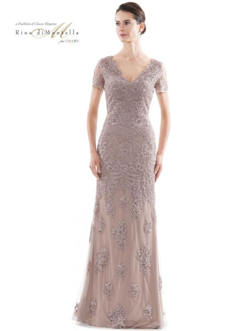 Rina di Montella Short Sleeve Long Formal Gown 2710 - The Dress Outlet