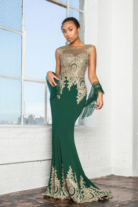Rome Jersey Long Prom Dress Formal - The Dress Outlet Elizabeth K