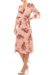 Sandra Darren Floral Printed Midi Faux Wrap Dress - The Dress Outlet