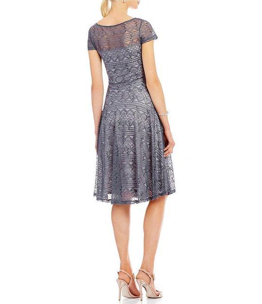 Sangria Short Sleeve Embellished Flutter Mesh Dress - The Dress Outlet