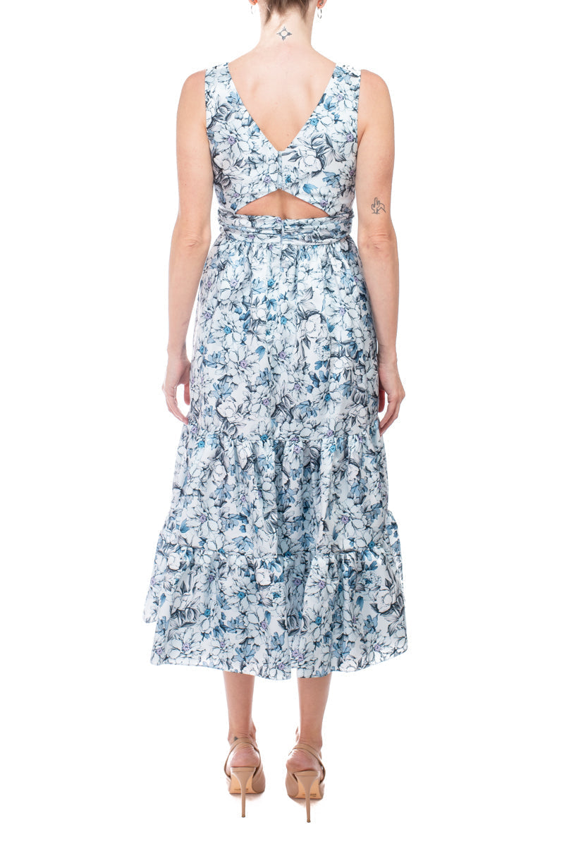 Cocktail Dresses Short Ruffle Floral Print Cocktail Dress Blue Multi