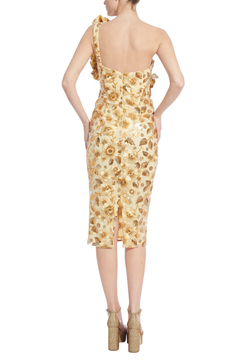 Cocktail Dresses Fitted Short Cocktail Midi Dress Yellow Multi