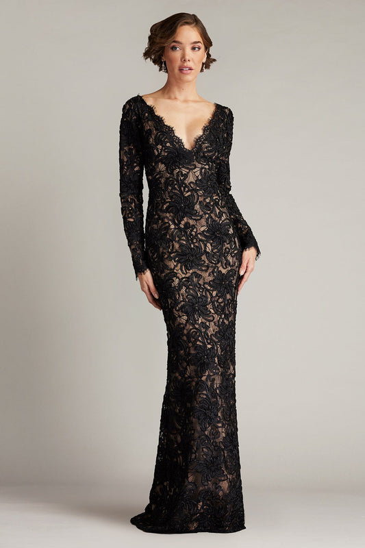 Formal Dresses Long Fitted Formal Lace Evening Dress Black Nude
