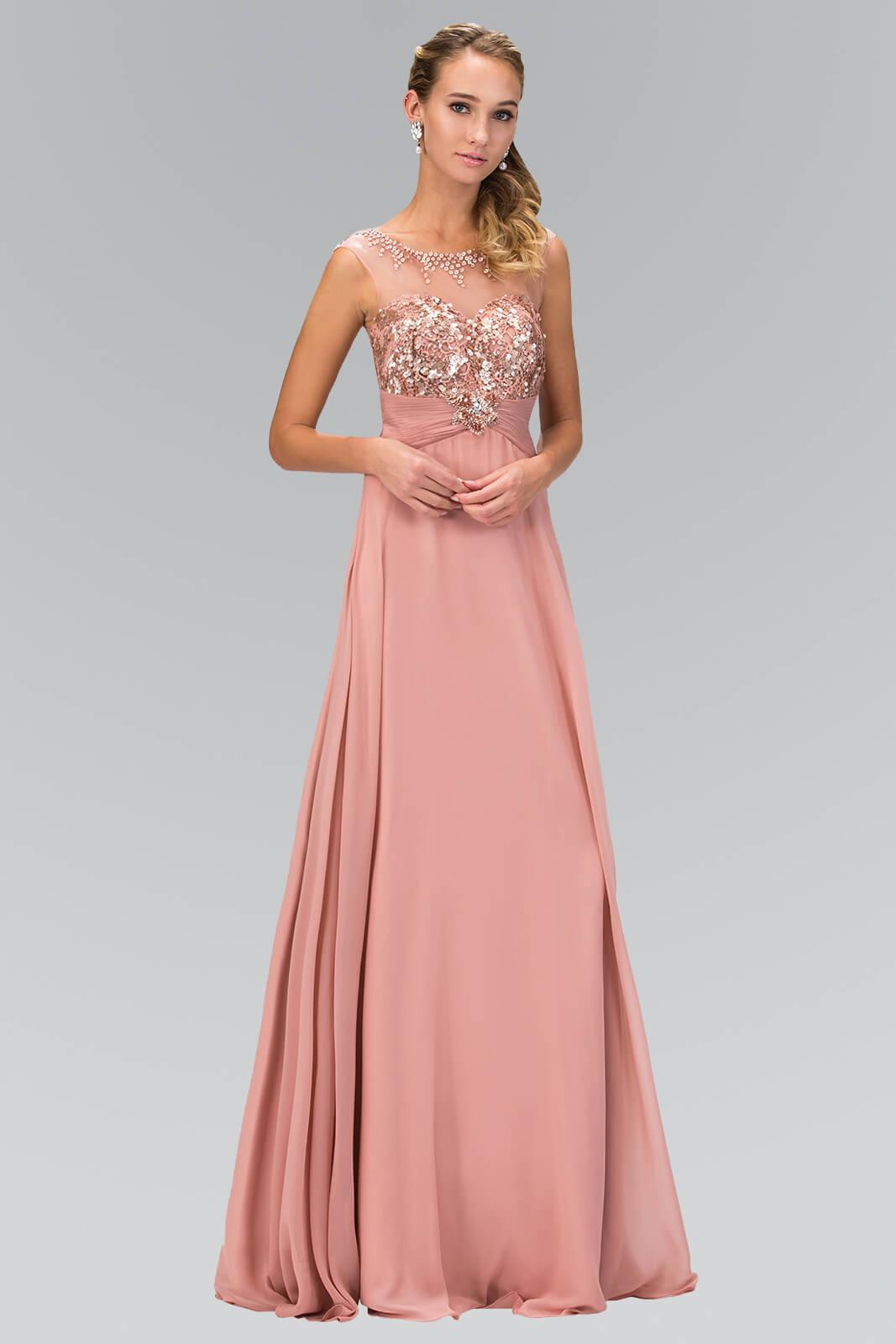 Sequin Embellished Chiffon Long Prom Dress - The Dress Outlet Elizabeth K