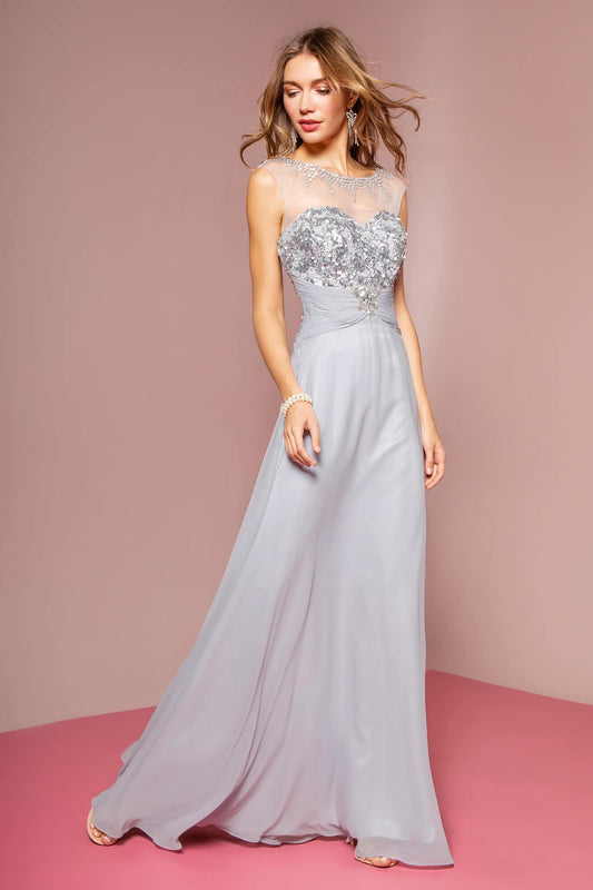 Sequin Embellished Chiffon Long Prom Dress - The Dress Outlet Elizabeth K
