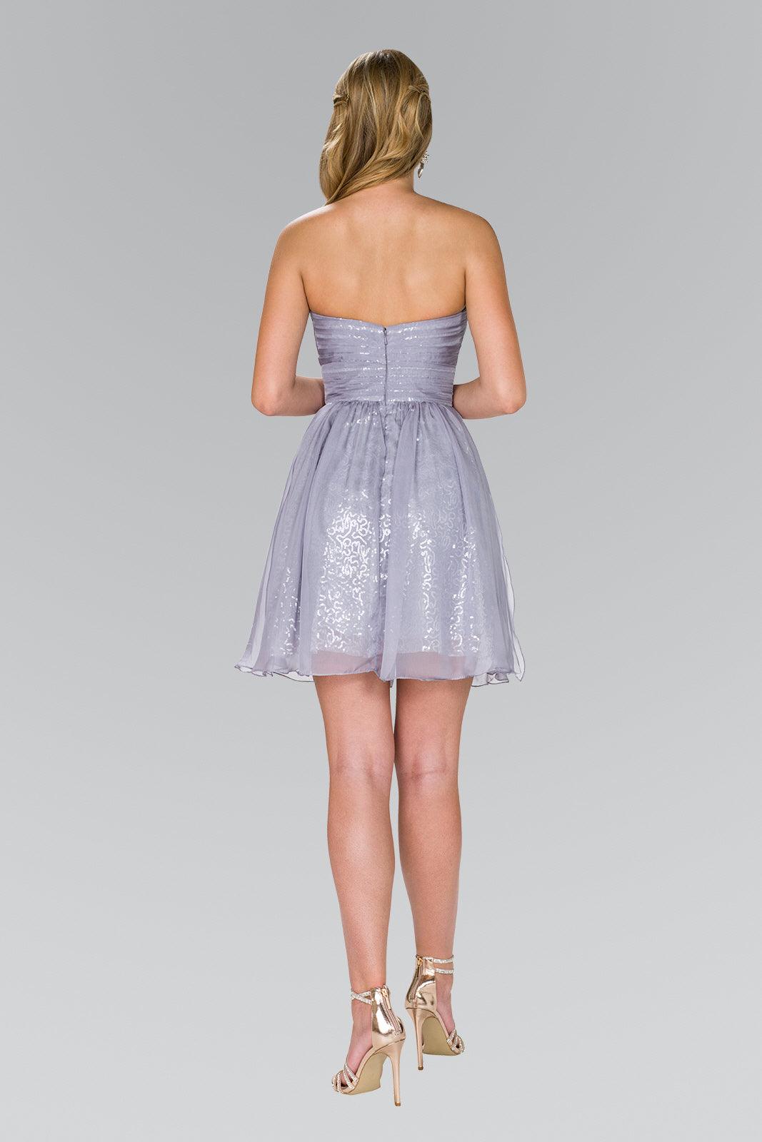 Sequined Strapless Short Cocktail Dress - The Dress Outlet