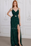 Prom Dresses Formal Long Fitted Slit Sequined Prom Dress Hunter Green Silver
