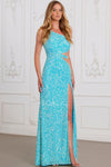 Prom Dresses Fitted Sequin Prom Long Formal Evening Dress Ocean