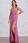 Prom Dresses Long Formal Beaded Slit Sequin Evening Prom Dress Dusty Light Pink