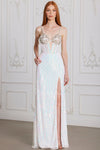 Prom Dresses Long Sequin Formal Beaded Slit Prom Dress White