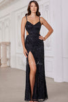 Prom Dresses Long Fitted Slit Beaded Formal Evening Prom Dress Black