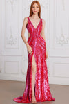 Prom Dresses Prom Fitted Long Formal Striped Sequin Evening Dress Red Rose