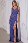 Prom Dresses Formal Slit Long Sequin Evening Prom Dress Purple