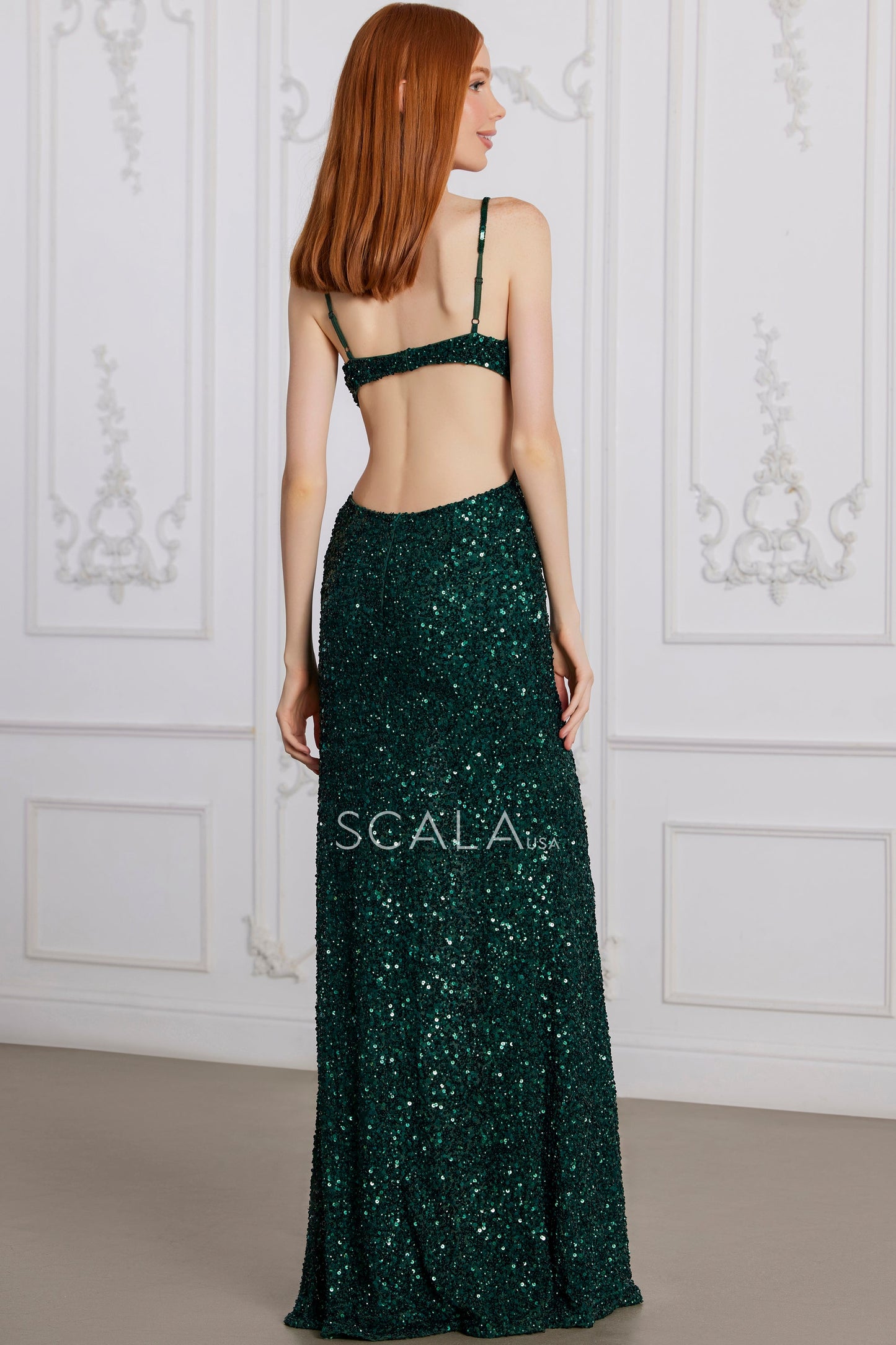 Prom Dresses Formal Long Fitted Slit Sequined Prom Dress Hunter Green Silver