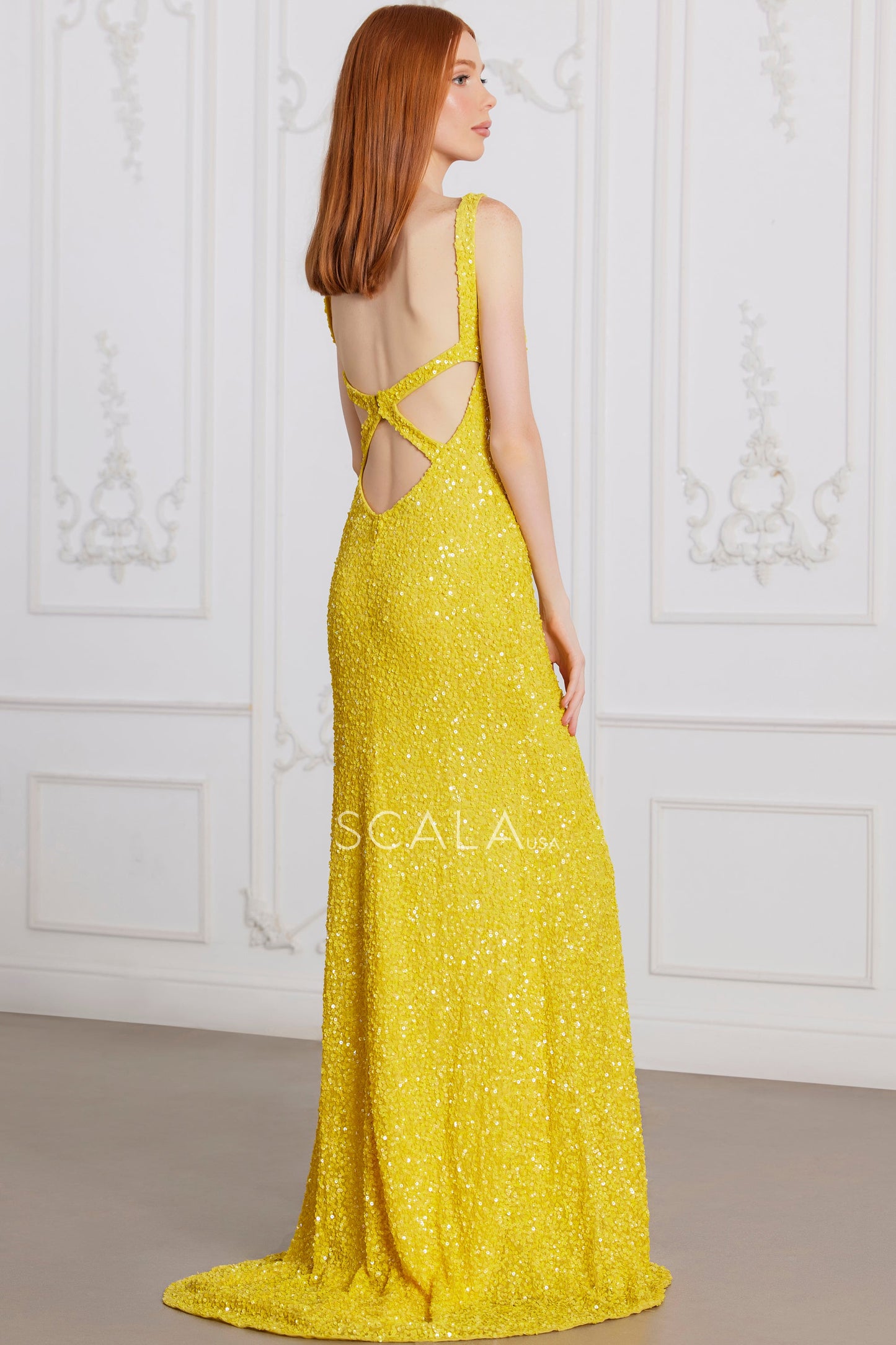 Prom Dresses Formal Slit Long Sequin Evening Prom Dress Sunflower