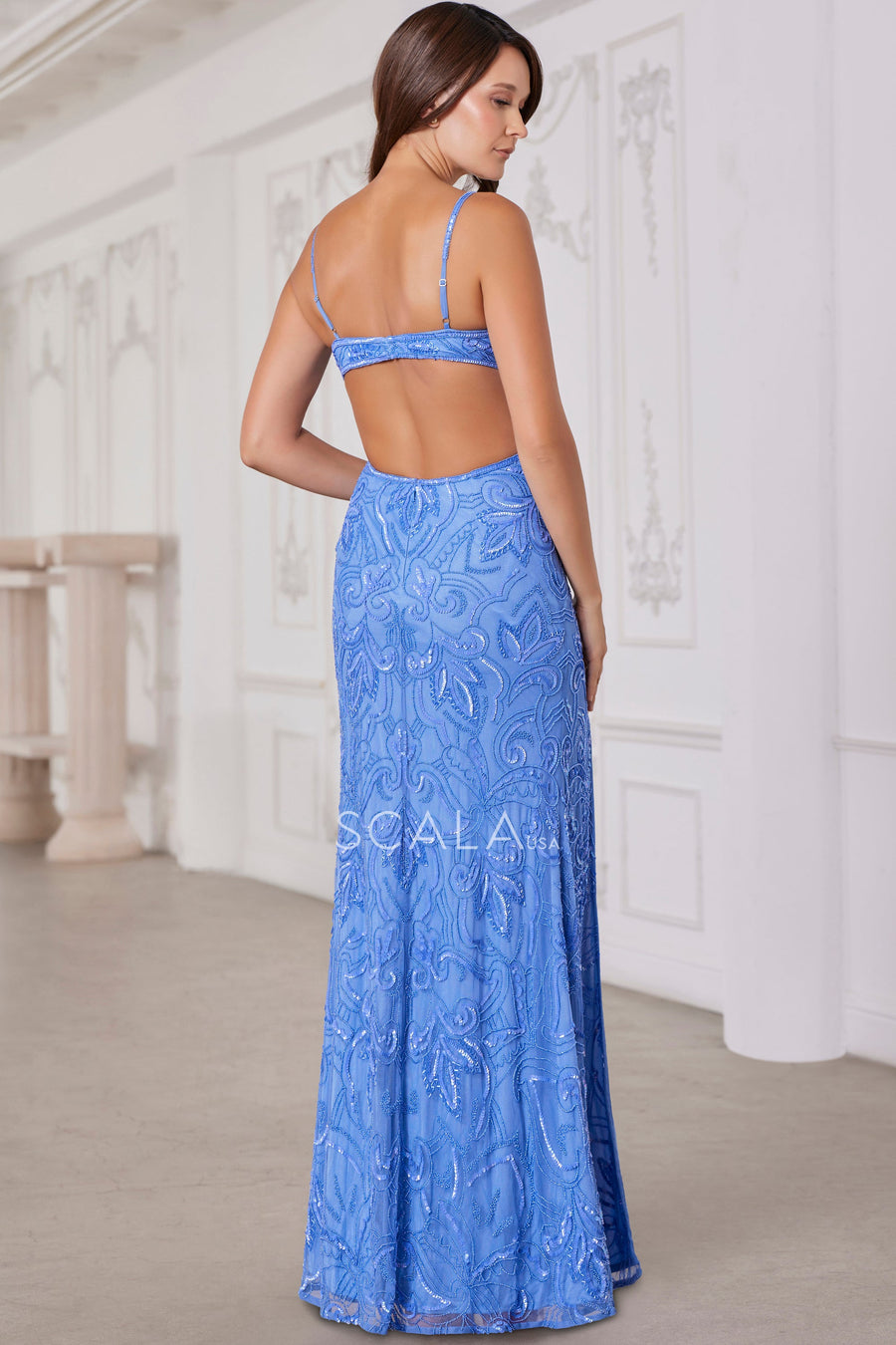 Prom Dresses Long Fitted Slit Beaded Formal Evening Prom Dress Periwnkle