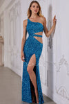 Prom Dresses Fitted Sequin Prom Long Formal Evening Dress Blue