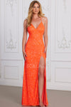 Prom Dresses Fitted Sequin Slit Long Formal Evening Prom Dress Orange