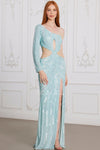 Prom Dresses Fitted Long Formal Slit Sequin Prom Dress Mint Blue
