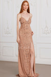 Prom Dresses Long Prom Beaded Formal  Fitted Evening Dress Rose Gold