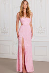 Prom Dresses Long Fitted Slit Beaded Formal Evening Prom Dress Soft Pink
